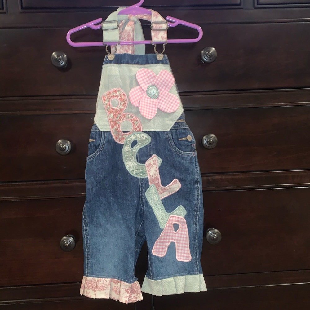 Custom Boutique “Bella” OOAK One of a Kind Overalls 18M Embroidered RARE